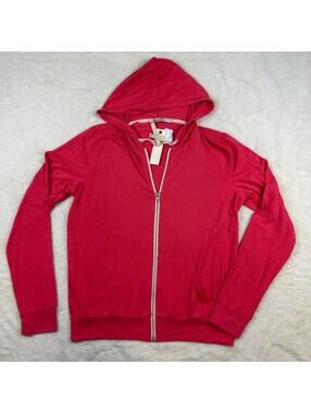 Abbot Main Red Hooded Sweater Pajama Zip Up Jacket Sz Small